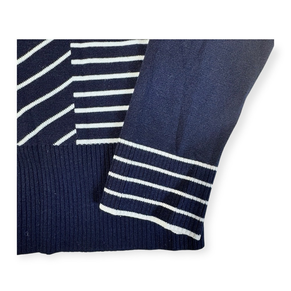Grace Elements Button Up Cardigan Sweater Women's SzM Navy Blue w/ White Stripes - Picture 7 of 8